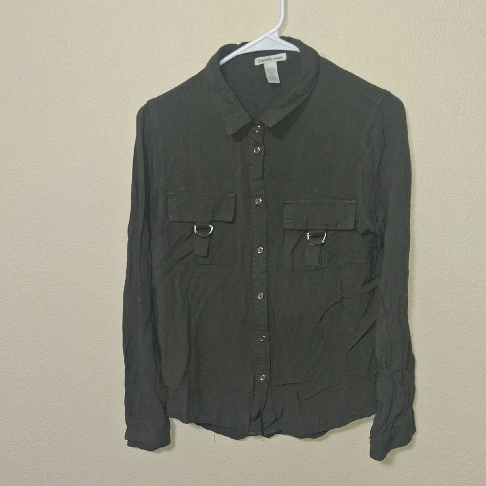 Charlotte Russe Dark Gray Button-Up Shirt